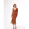 Women's Mila Long Sleeve Fringe Midi Dress, Bronze - Dresses - 6