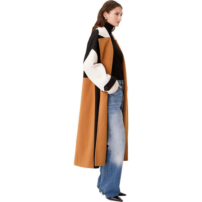Women's Brandy Colorblock Trench Coat, Camel, Cream & Jet Black - Jackets - 2