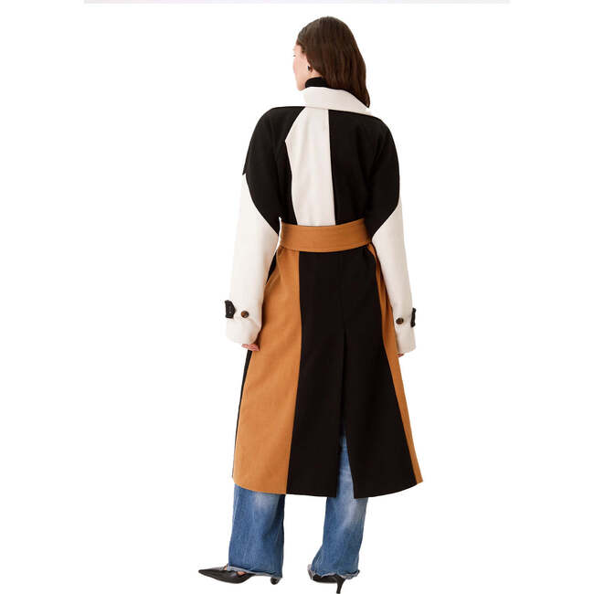 Women's Brandy Colorblock Trench Coat, Camel, Cream & Jet Black - Jackets - 5