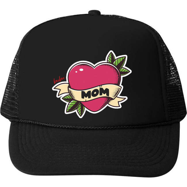 Mom Heart Tattoo Trucker Hat, Black