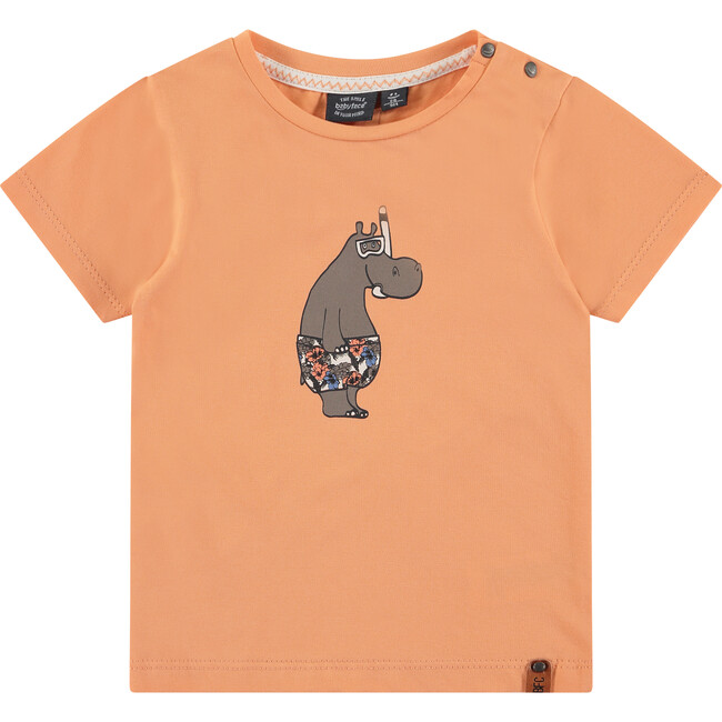 Hippo In Swim Trunks Graphic Print T-Shirt, Neon Orange