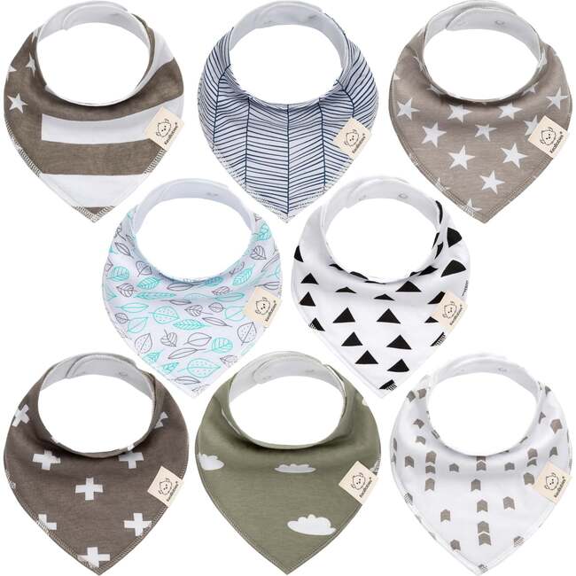 8-Pack Organic Baby Bandana Drool Bibs for Boys and Girls, Grayscape