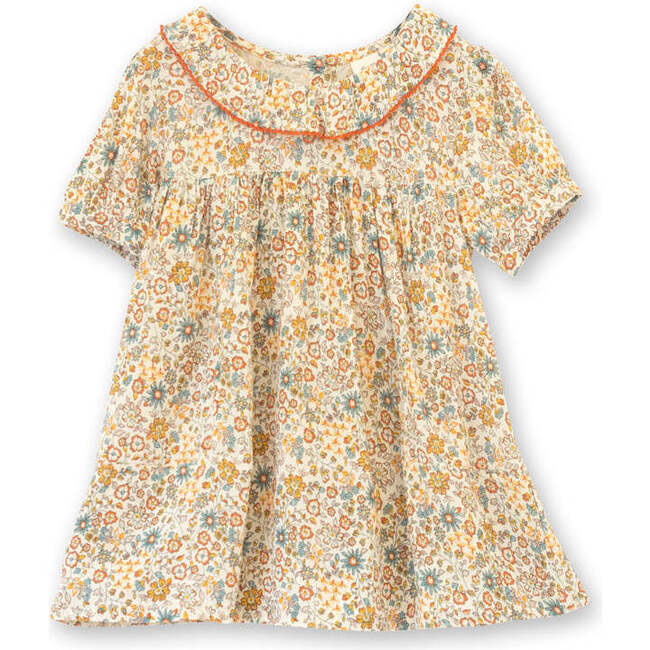 Toddler Dress with Lace Trim, Orange and Blue Floral