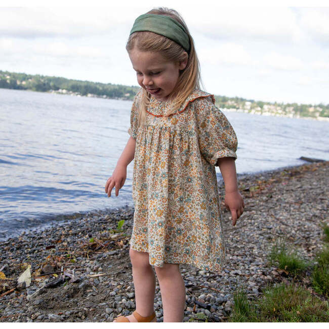 Toddler Dress with Lace Trim, Orange and Blue Floral - Dresses - 3