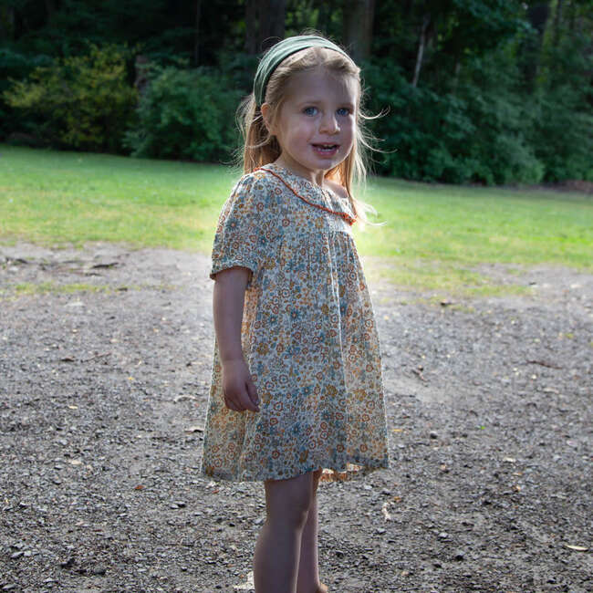Toddler Dress with Lace Trim, Orange and Blue Floral - Dresses - 4
