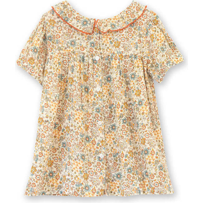 Toddler Dress with Lace Trim, Orange and Blue Floral - Dresses - 6