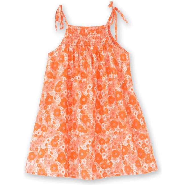 Girls Smocked Strap Dress, Ditsy Orange Floral