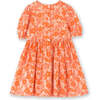 Girls Dress with Puff Sleeves, Ditsy Orange Floral - Dresses - 1 - thumbnail