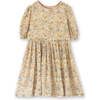 Girls Dress with Puff Sleeves, Orange and Blue Floral - Dresses - 1 - thumbnail