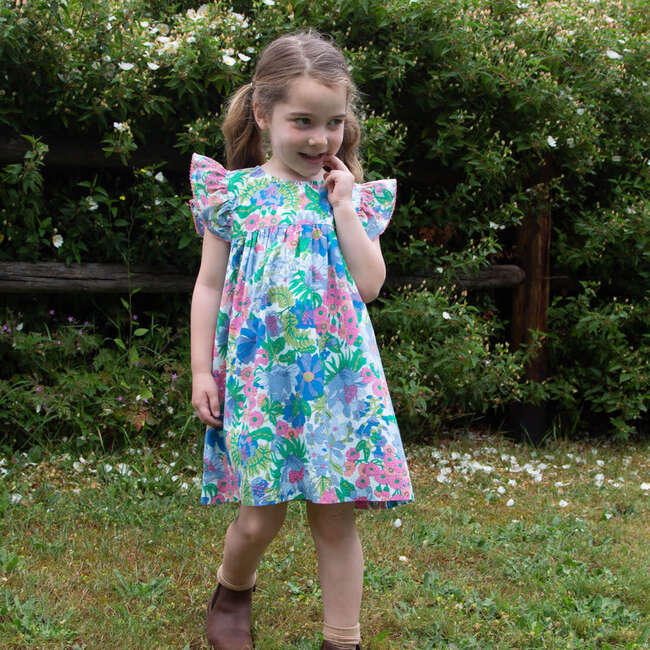 Girls Flutter Sleeves Hannah Dress, Spring Floral - Dresses - 2