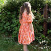 Girls Dress with Puff Sleeves, Ditsy Orange Floral - Dresses - 5