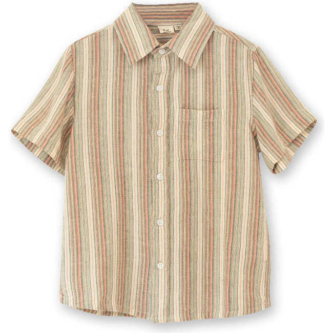 Boys Collar Shirt, Mint Green Stripe