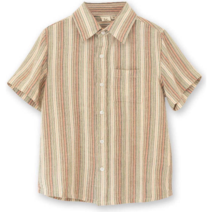 Boys Collar Shirt, Mint Green Stripe - Shirts - 1