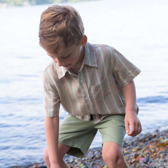 Boys Collar Shirt, Mint Green Stripe - Shirts - 3