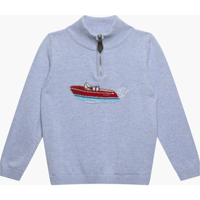Speed Boat Half Zip Sweater, Pale Blue Marl