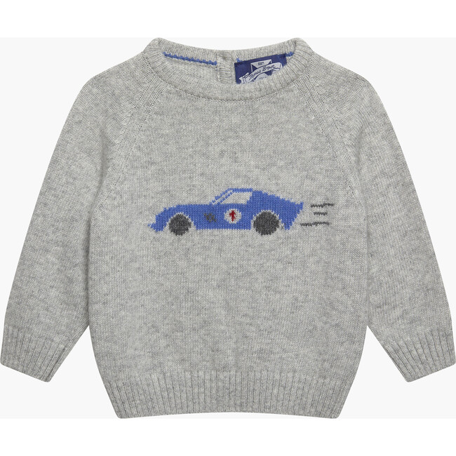 Little Sebastian Car Sweater, Grey Marl