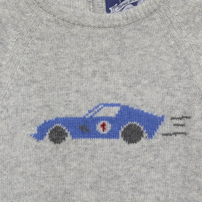 Little Sebastian Car Sweater, Grey Marl - Sweaters - 3