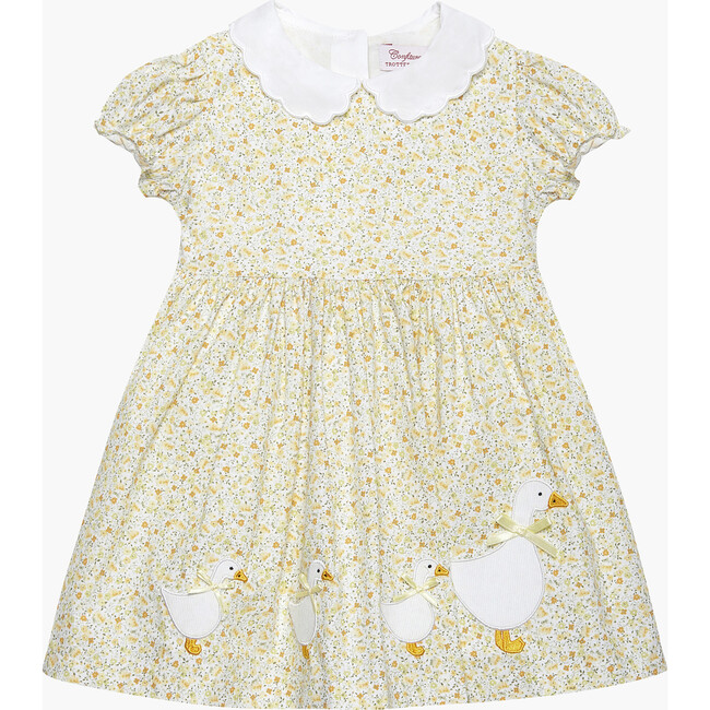 Little Floral Petal Collar Duck Dress, Yellow Mini Floral