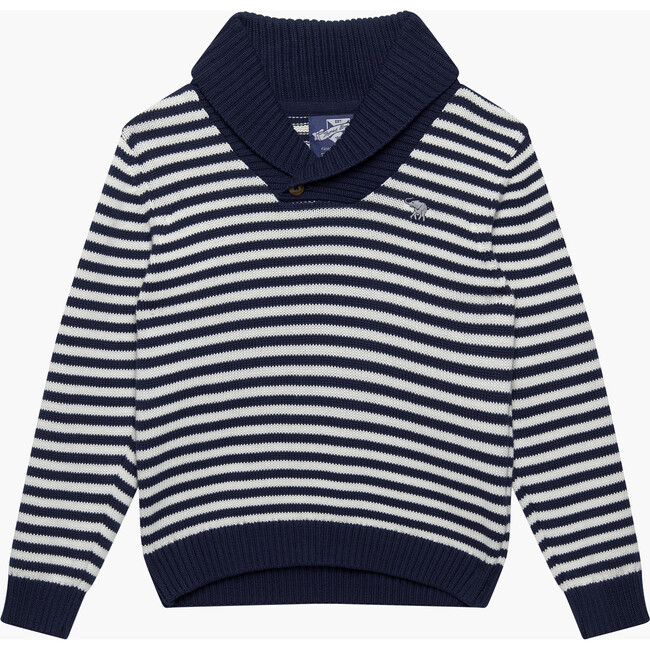 Freddie Shawl Collar Sweater, Navy Stripe