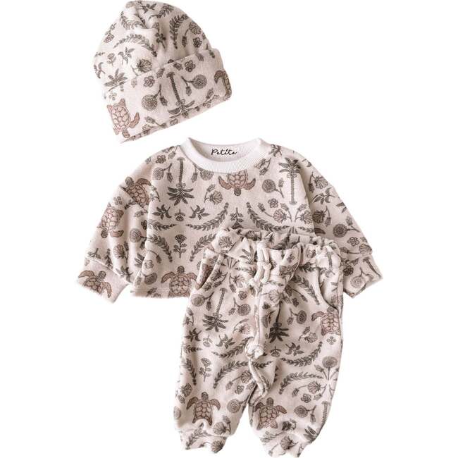 Terry Sweater + Sweatpants Set with Beanie, Oriental Turtles