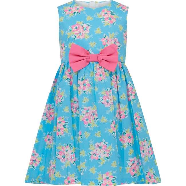 Taylor Floral Print Girls Party Dress, Blue & Pink