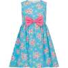 Taylor Floral Print Girls Party Dress, Blue & Pink - Dresses - 1 - thumbnail