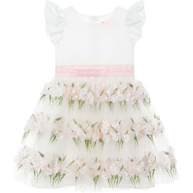 Clemmie Floral Embellished Flower Girl & Occasion Dress, White & Pink