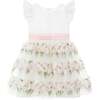 Clemmie Floral Embellished Flower Girl & Occasion Dress, White & Pink - Dresses - 1 - thumbnail