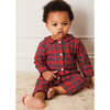 All-In-One Tartan Peter Pan Collar Smocked Onesie, Red - Onesies - 3