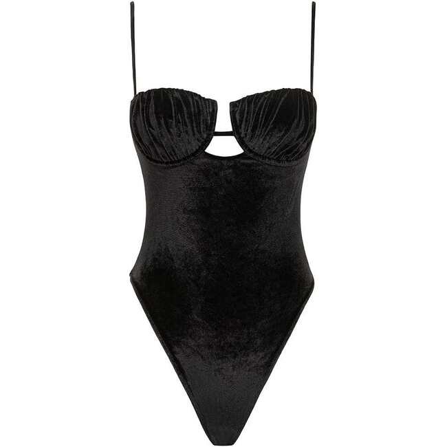 Women's Velvet Petal One-Piece Swimsuit, Black