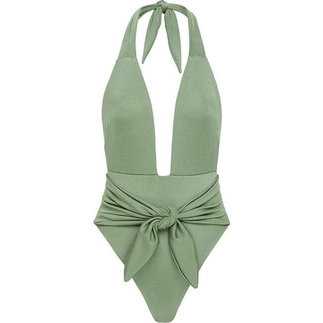 Women's Rib Tropez Tie-Up One-Piece Swimsuit, Sage Green