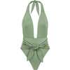 Women's Rib Tropez Tie-Up One-Piece Swimsuit, Sage Green - One Pieces - 1 - thumbnail
