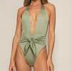 Women's Rib Tropez Tie-Up One-Piece Swimsuit, Sage Green - One Pieces - 2