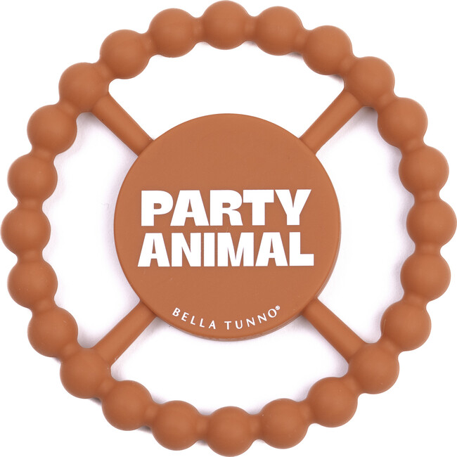 Party Animal Beaded Round Grip Silicon Teether, Orange