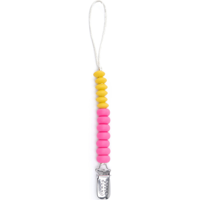 Punch Duo Beaded Silicon Pacifier Clip, Hot Pink & Yellow