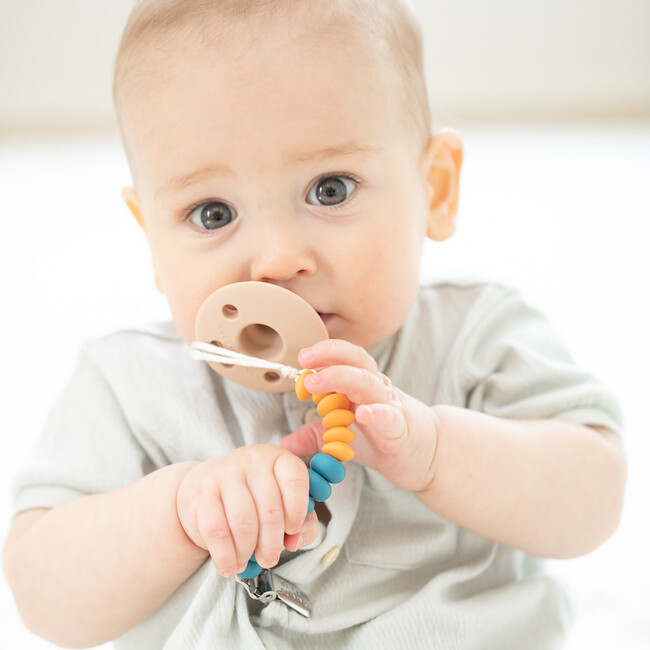 Ocean Duo Beaded Silicon Pacifier Clip, Blue & Yellow - Pacifiers - 3