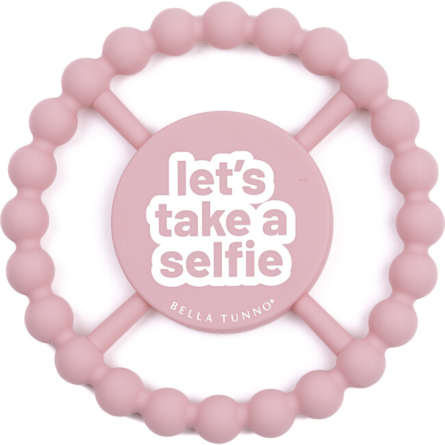 Lets Take a Selfie Beaded Round Grip Silicon Teether, Baby Pink