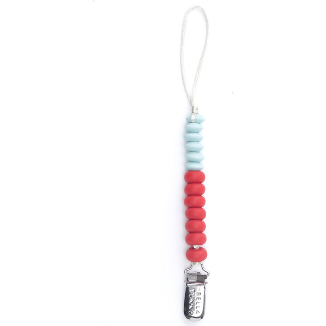 Cherry Duo Beaded Silicon Pacifier Clip, Red & Blue