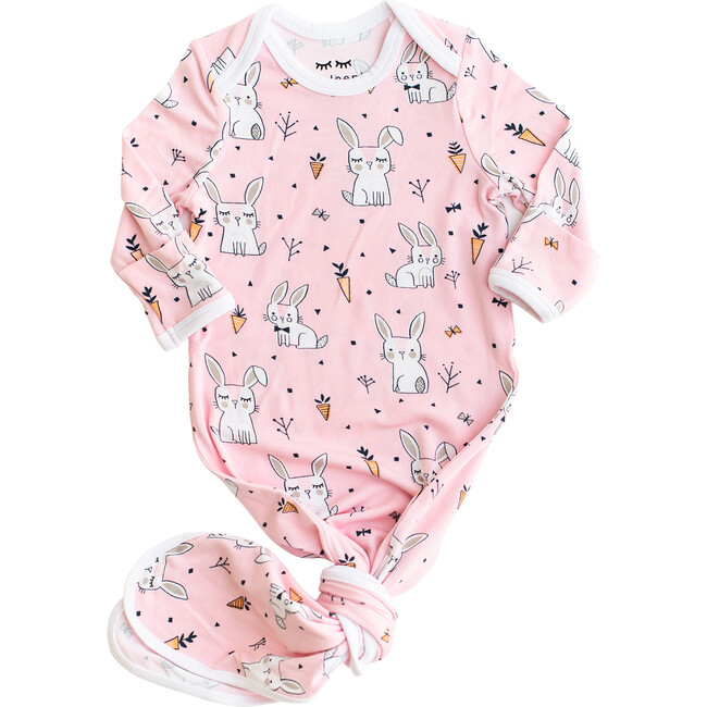 Infant Bamboo Knotted Gown, Pink Bunnies - Rompers - 1