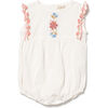 Flora Ruffle Embroidered Scalloped Edge Romper, Sand - Rompers - 1 - thumbnail