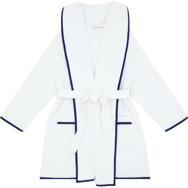 Unisex White French Terry Robe With Navy Trim