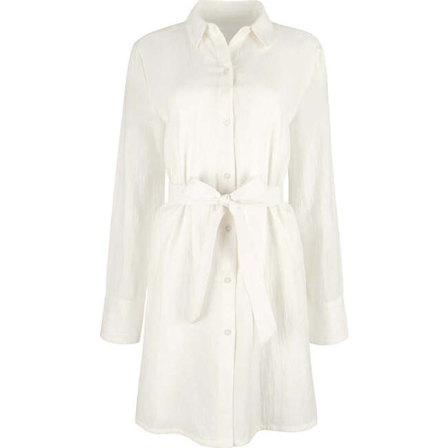 Women's Long Sleeve White Cotton Button-Down Dress