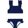 Girls Navy With White Trim Ruffle Strap Bikini - Two Pieces - 1 - thumbnail