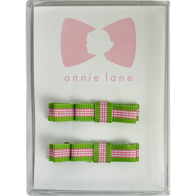 Two Bows Box Set, Green and Pink Stripe