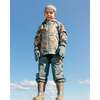 Two Piece Hooded Coat And Pant Mid-Season Set, Beige Printed Camo Dinos Forest Green - Raincoats - 2