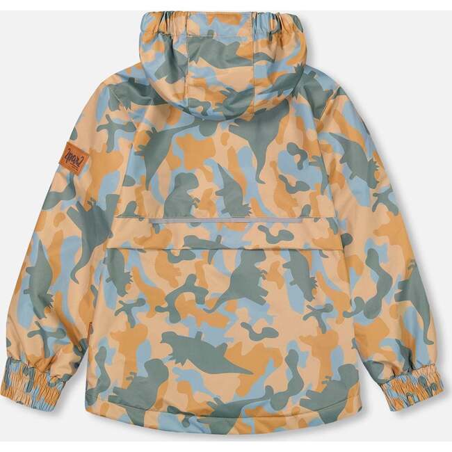 Two Piece Hooded Coat And Pant Mid-Season Set, Beige Printed Camo Dinos Forest Green - Raincoats - 4