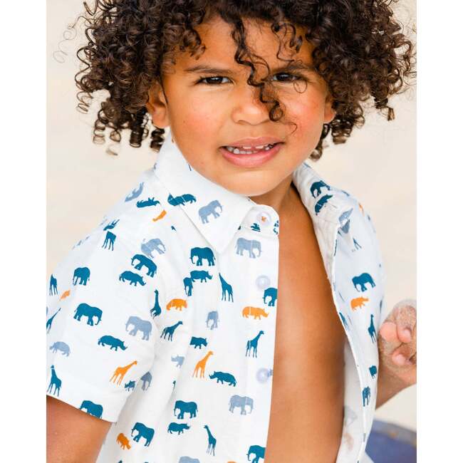 Short Sleeve Poplin Shirt, White Printed Jungle Friends - Shirts - 2