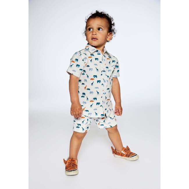 Short Sleeve Poplin Shirt, White Printed Jungle Friends - Shirts - 3