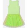 Shiny Ribbed Dress With Mesh Flocking, Lime - Dresses - 3