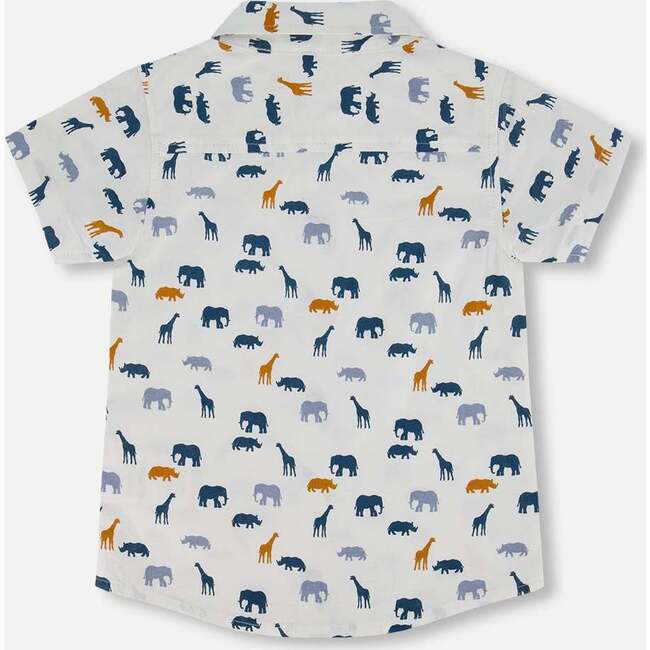 Short Sleeve Poplin Shirt, White Printed Jungle Friends - Shirts - 4